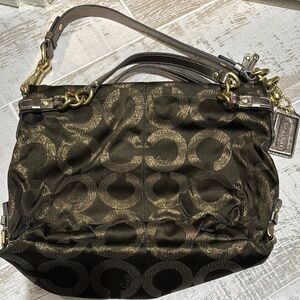Coach Black and Gold Shoulder Bag with Gold Hardware
